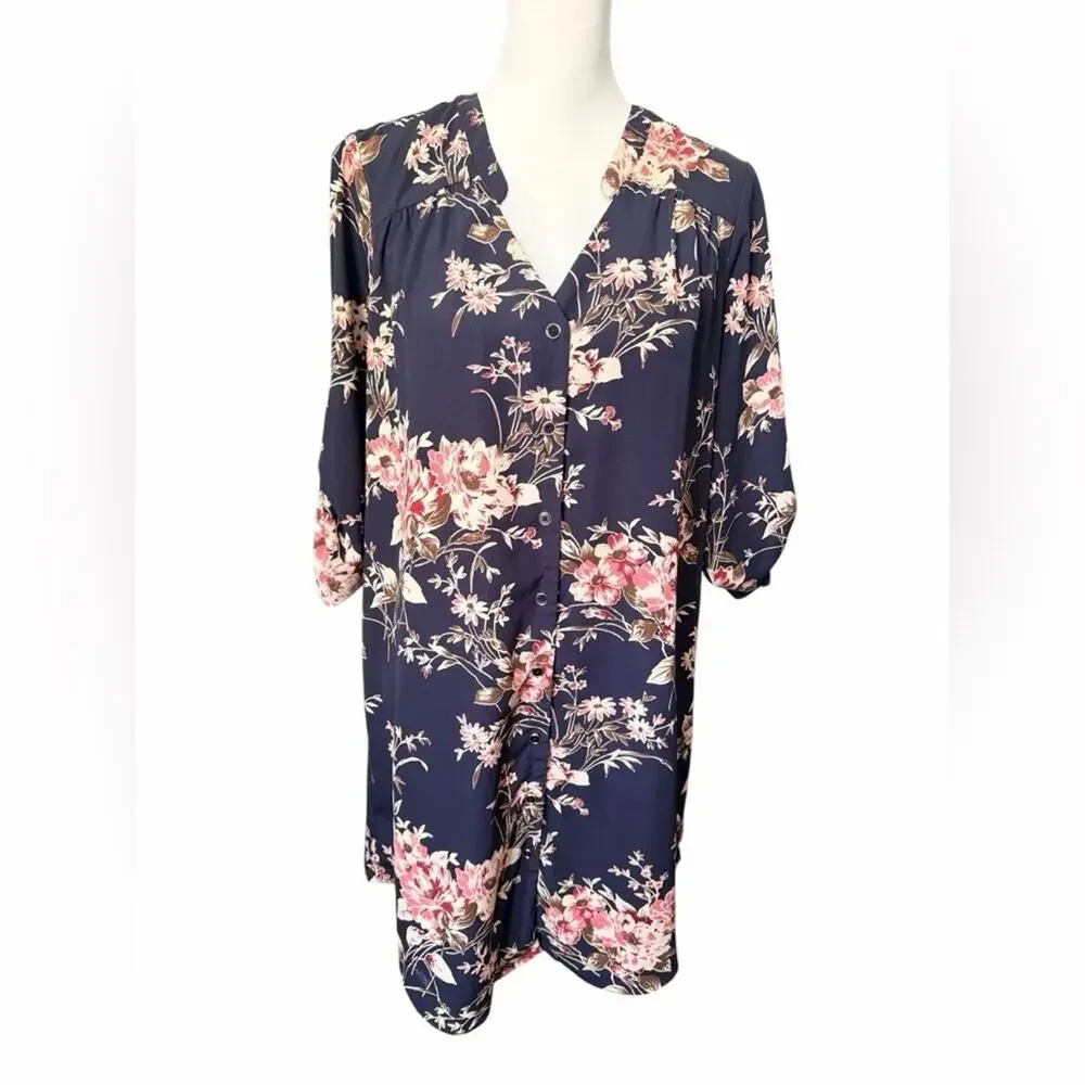 41 Hawthorn Navy and Pink Floral Dress Petite Large